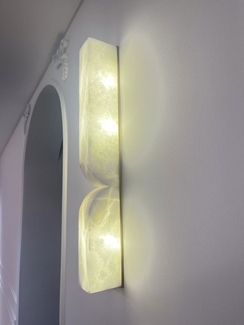 Customer photo review of Wall Sconce, Solid Carved Alabaster, Integrated LED, Dimmable