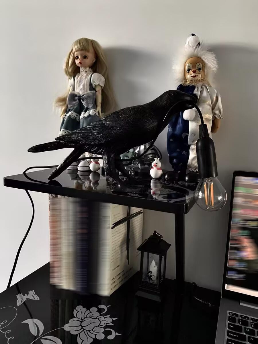 Customer photo review of Table Lamp, Raven Resin Sculpture, E14 Edison Bulb, White or Black