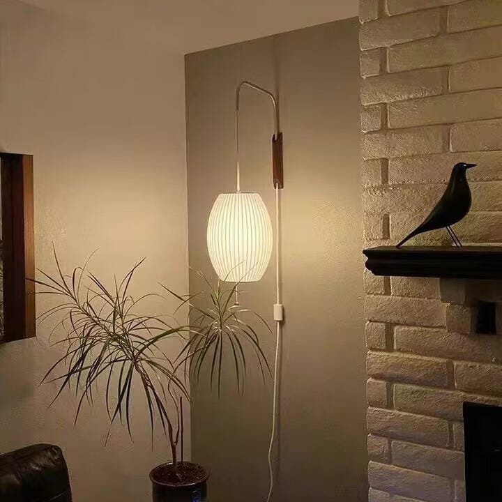 Customer photo review of Wall Sconce, White Polymer Shade, Walnut & Chrome, Swivel Plug-In E26