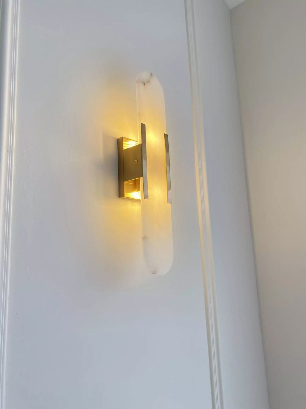 Customer photo review of Wall Sconce, Melange Alabaster Stone & Brass, G4, Hardwired