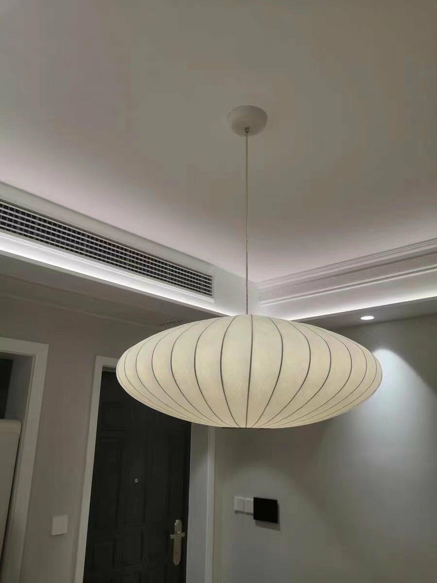 Customer photo review of Pendant Light, Crisscross Bubble, Mulberry Silk, Steel Wireframe, E26