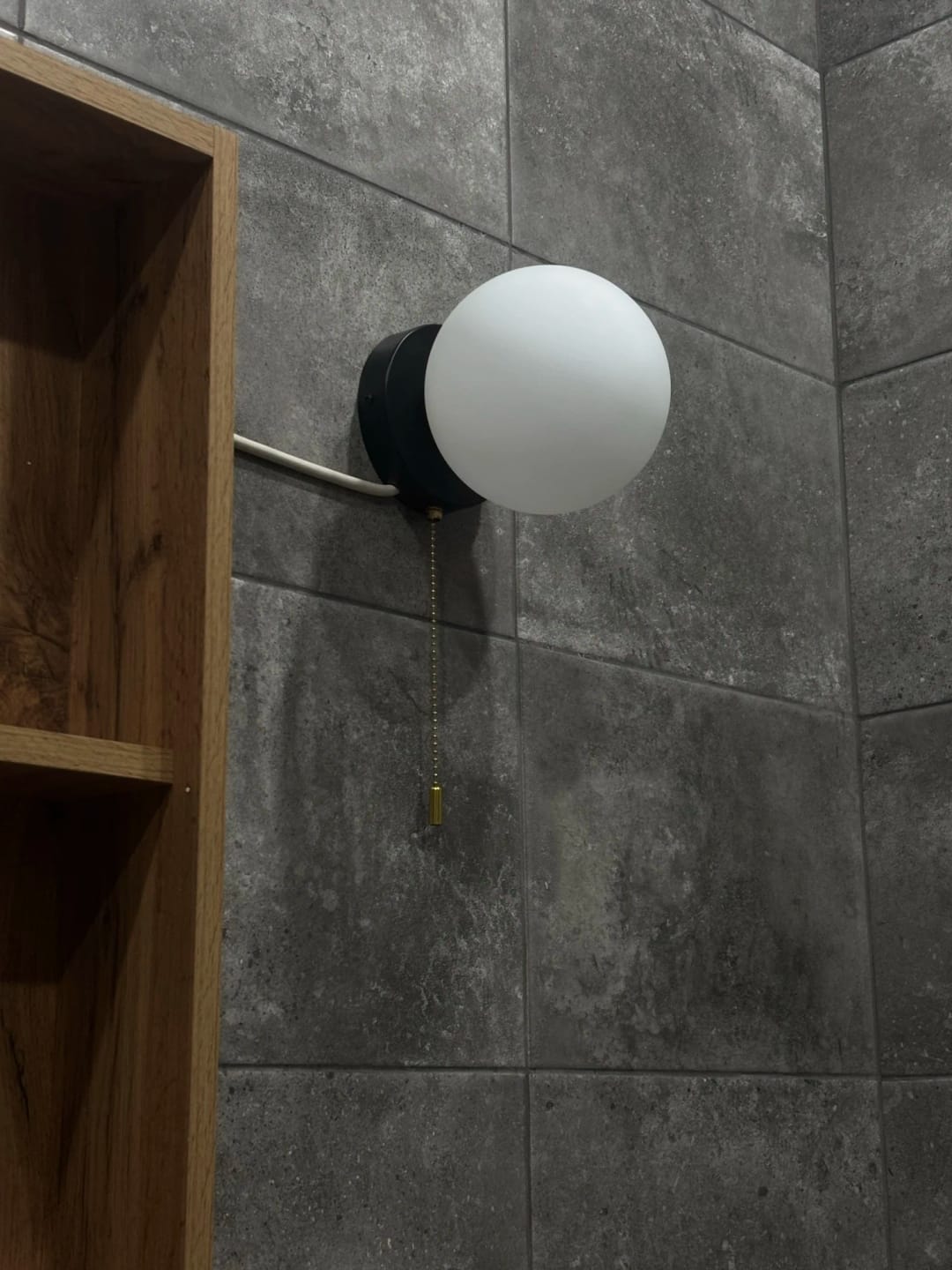 Customer photo review of Frosted Glass Globe Wall Sconce, Nordic LED Design With Pull-Cord Switch