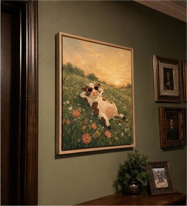 Customer photo review of Funny Cow Canvas Wall Art