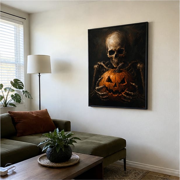 Customer photo review of Halloween Skeleton Pumpkin Canvas Wall Art