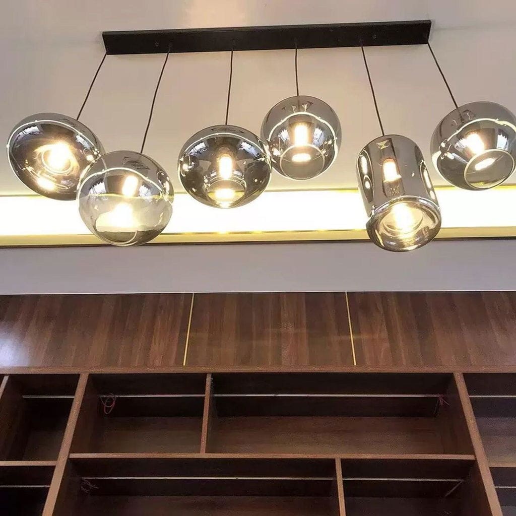 Customer photo review of Bottle Pendant Light, Hand-Blown Smoke Gray Glass, Black, E27