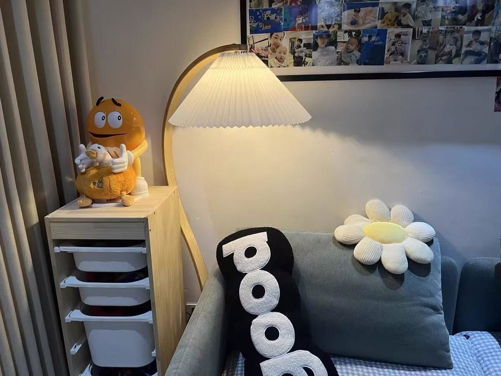 Customer photo review of Floor Lamp, Caprani Beechwood & Linen Shade, E26/E27, Plug-In