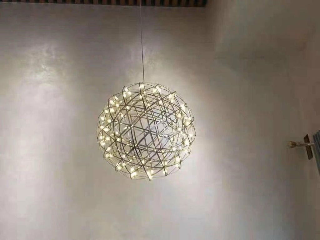Customer photo review of Spark Ball Pendant Light, Stainless Steel Sphere, Warm White LED