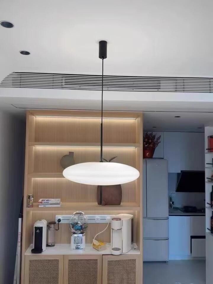 Customer photo review of Opal Disc Pendant Light, Opalescent Shade, Black or White, E26/E27