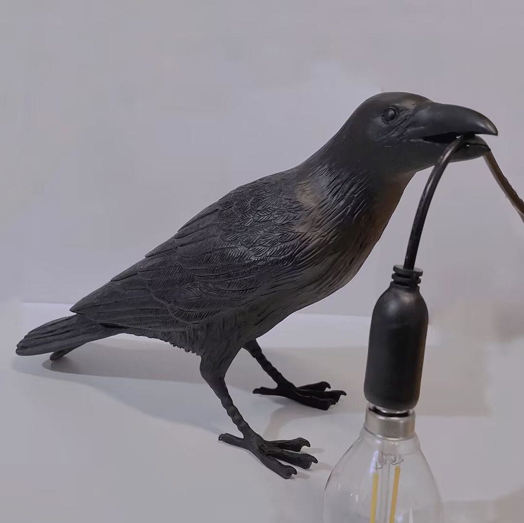 Customer photo review of Table Lamp, Raven Resin Sculpture, E14 Edison Bulb, White or Black