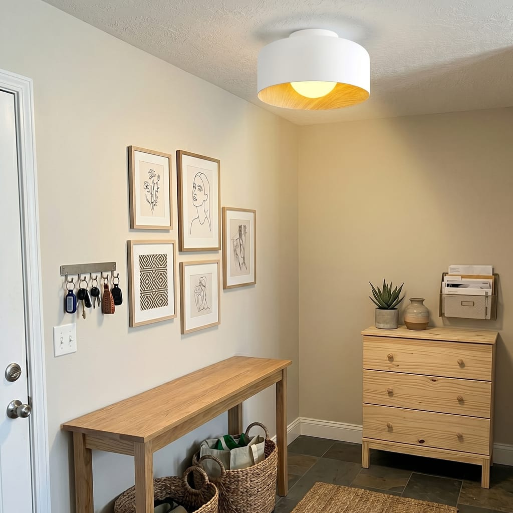 Customer photo review of Ceiling Light, White Glass Globe, Wood Grain, G9 Hardwired