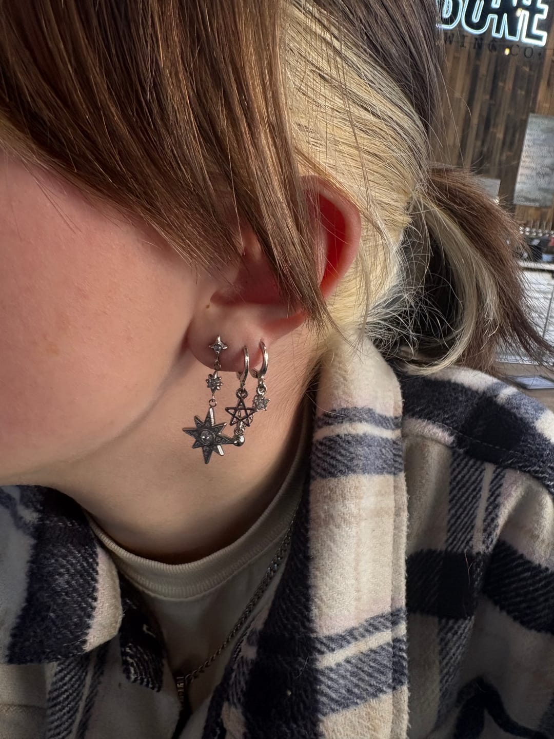 Customer photo review of Silver Crystal Moon & Star Earrings