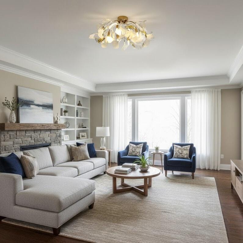 Customer photo review of Ceiling Light, White Ceramic Ginkgo Leaf Shades, G9, Gold Finish