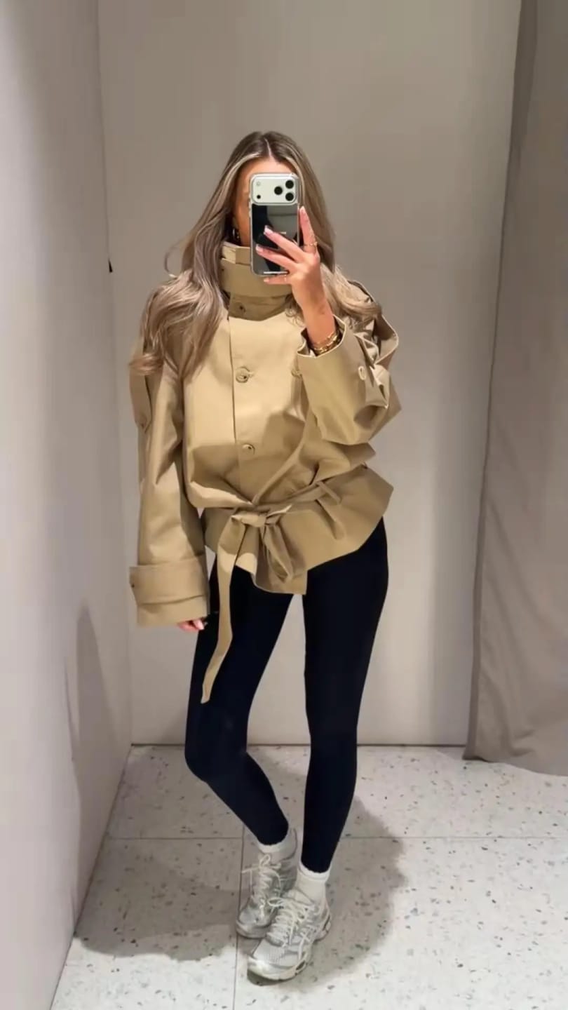 Customer photo review of Anna High Neck Cropped Utility Trench Coat