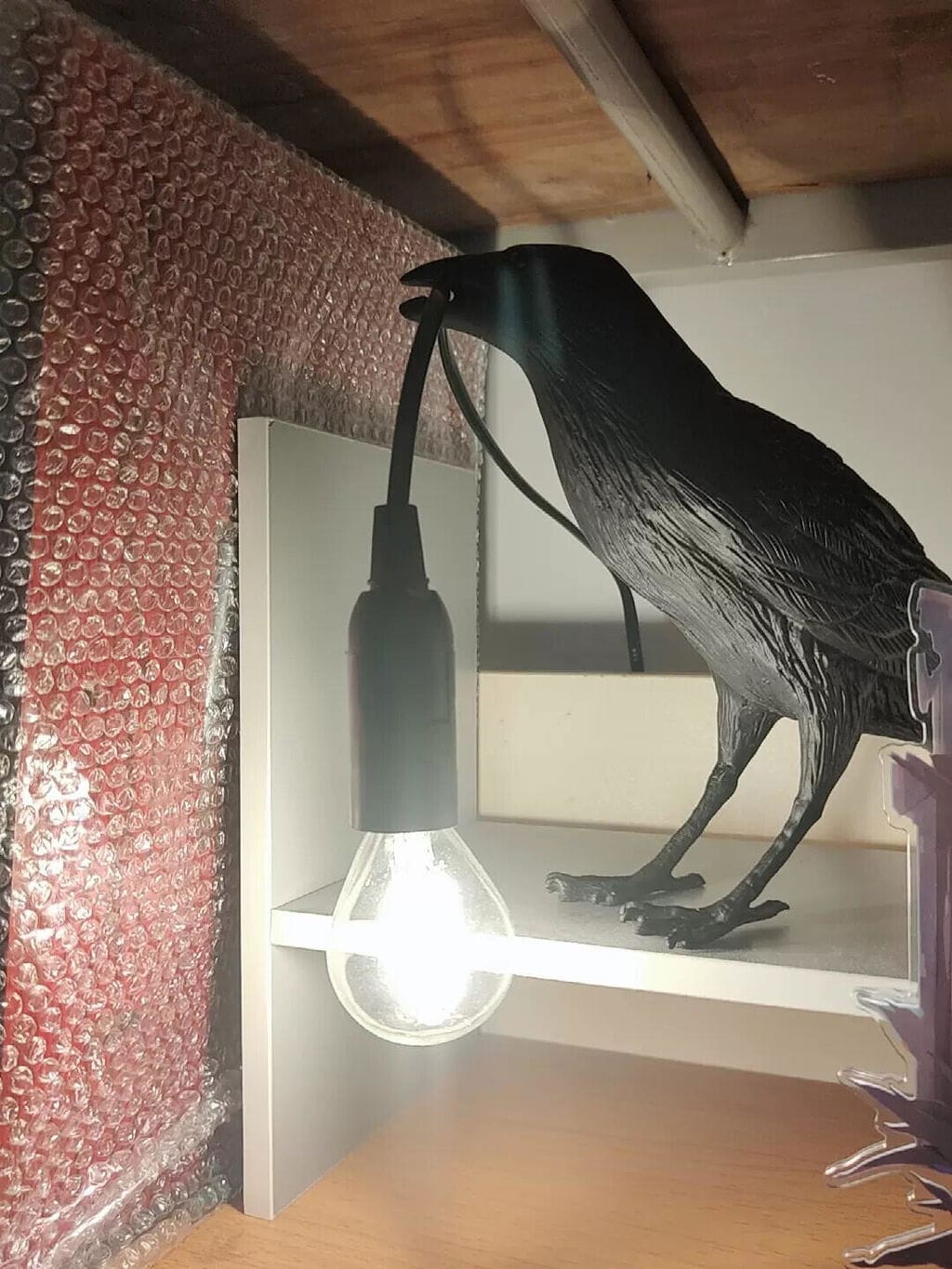 Customer photo review of Table Lamp, Raven Resin Sculpture, E14 Edison Bulb, White or Black