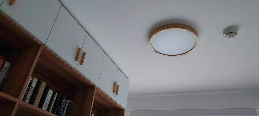 Customer photo review of Ceiling Light, Natural Rubberwood, Slim Flush Mount, Integrated LED