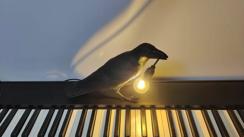 Customer photo review of Table Lamp, Raven Resin Sculpture, E14 Edison Bulb, White or Black