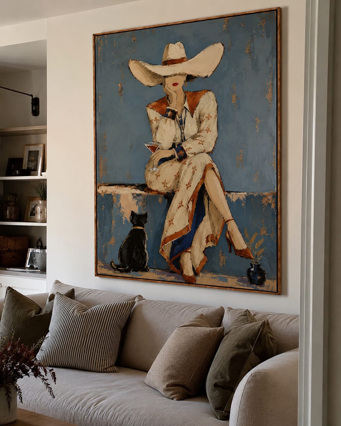 Customer photo review of Blue Hour-Cowgirl Cocktail Oil Painting