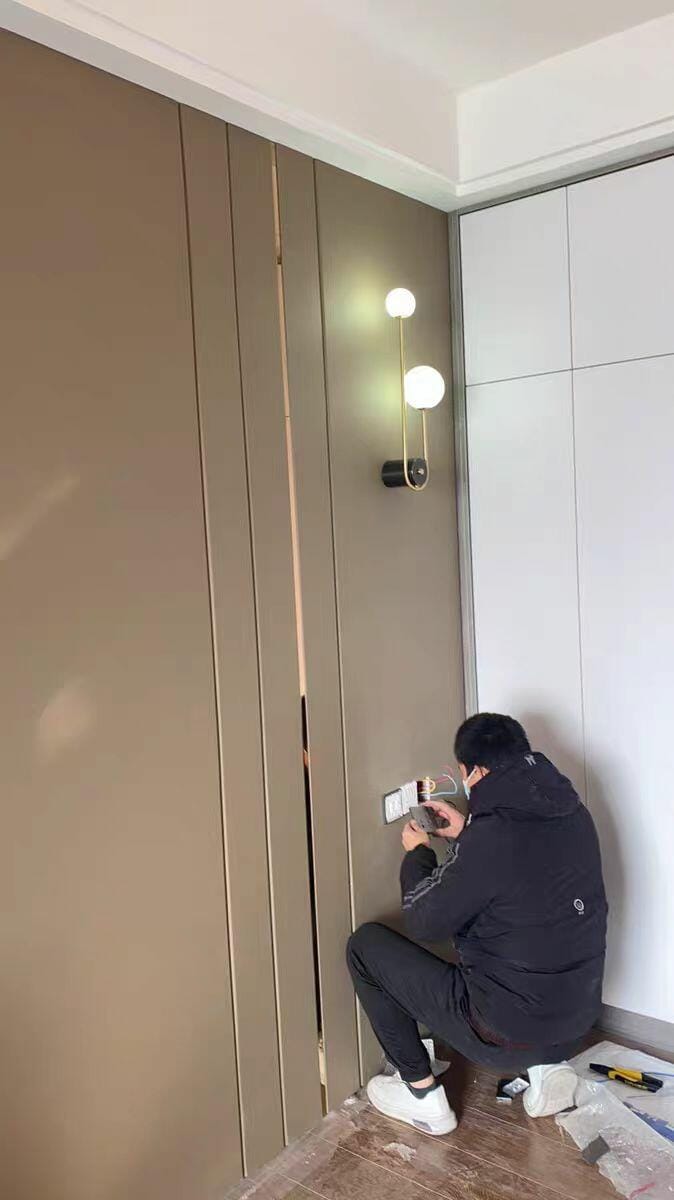 Customer photo review of Brass Arc Wall Light, Curved Arm, Two White Glass Shades, G9