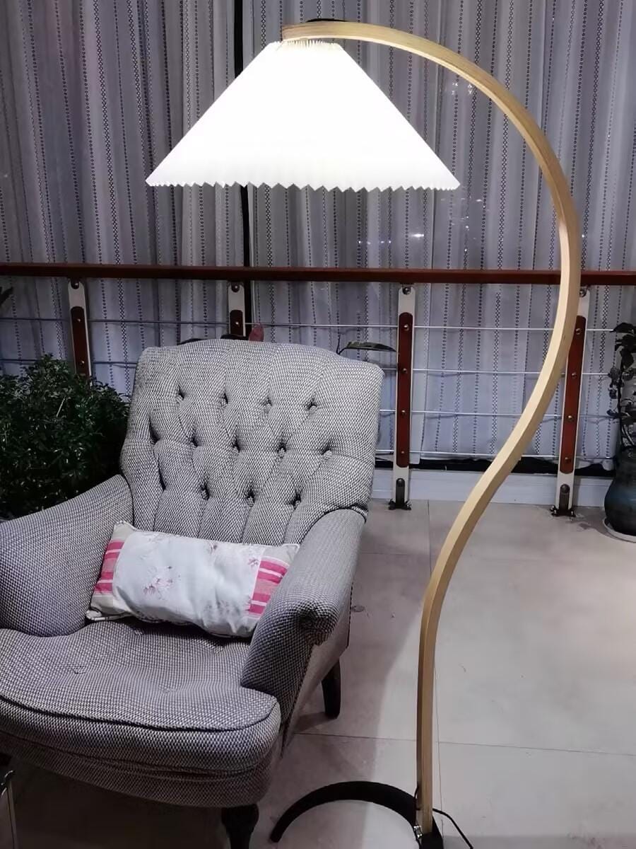 Customer photo review of Floor Lamp, Caprani Beechwood & Linen Shade, E26/E27, Plug-In