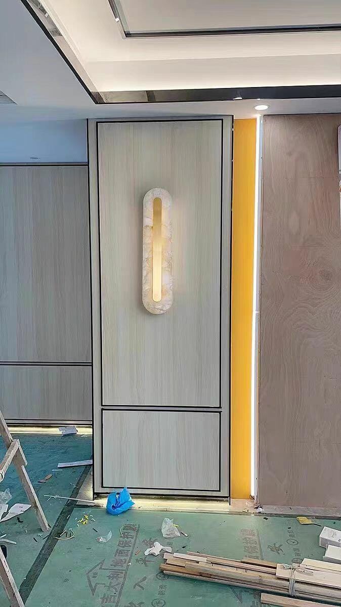 Customer photo review of Wall Sconce, Genuine Alabaster & Brass, Integrated LED, Dimmable