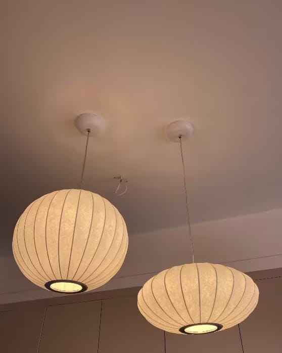 Customer photo review of Pendant Light, Crisscross Bubble, Mulberry Silk, Steel Wireframe, E26