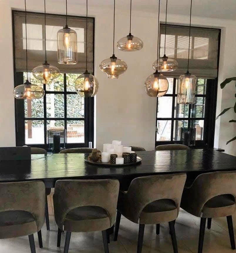 Customer photo review of Bottle Pendant Light, Hand-Blown Smoke Gray Glass, Black, E27