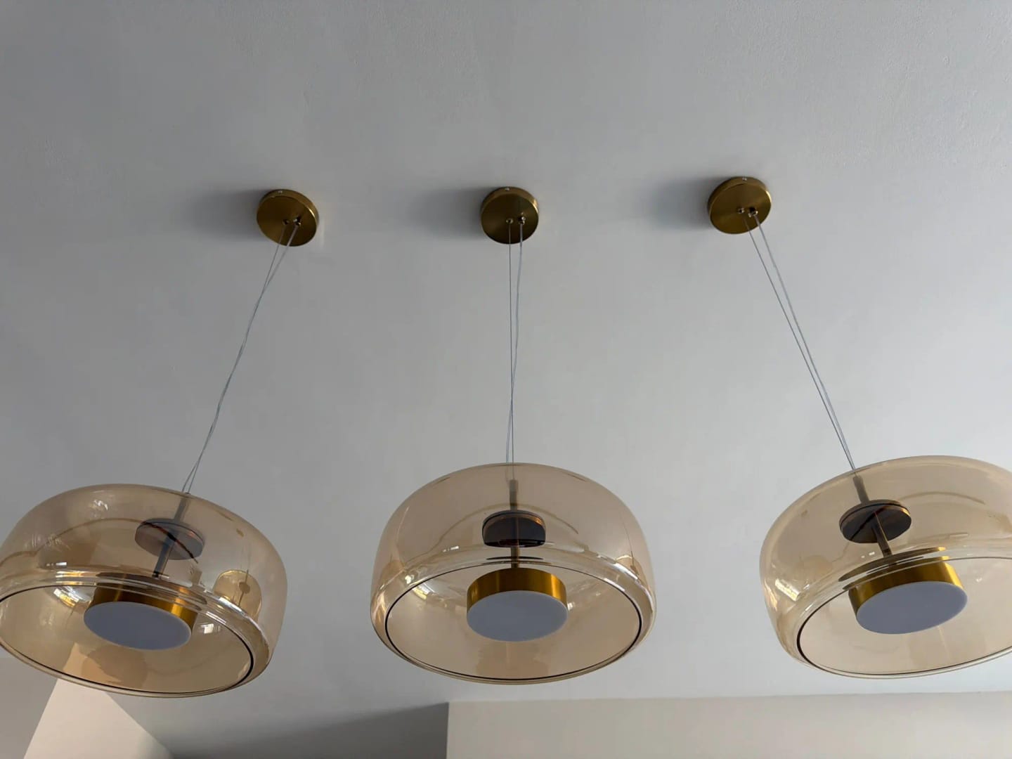 Customer photo review of Pendant Light, Hand-Blown Glass Shade, Integrated LED, Iron Canopy, 12-Inch