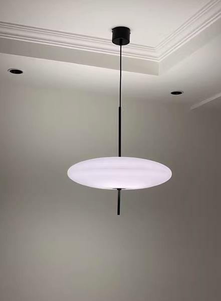 Customer photo review of Opal Disc Pendant Light, Opalescent Shade, Black or White, E26/E27
