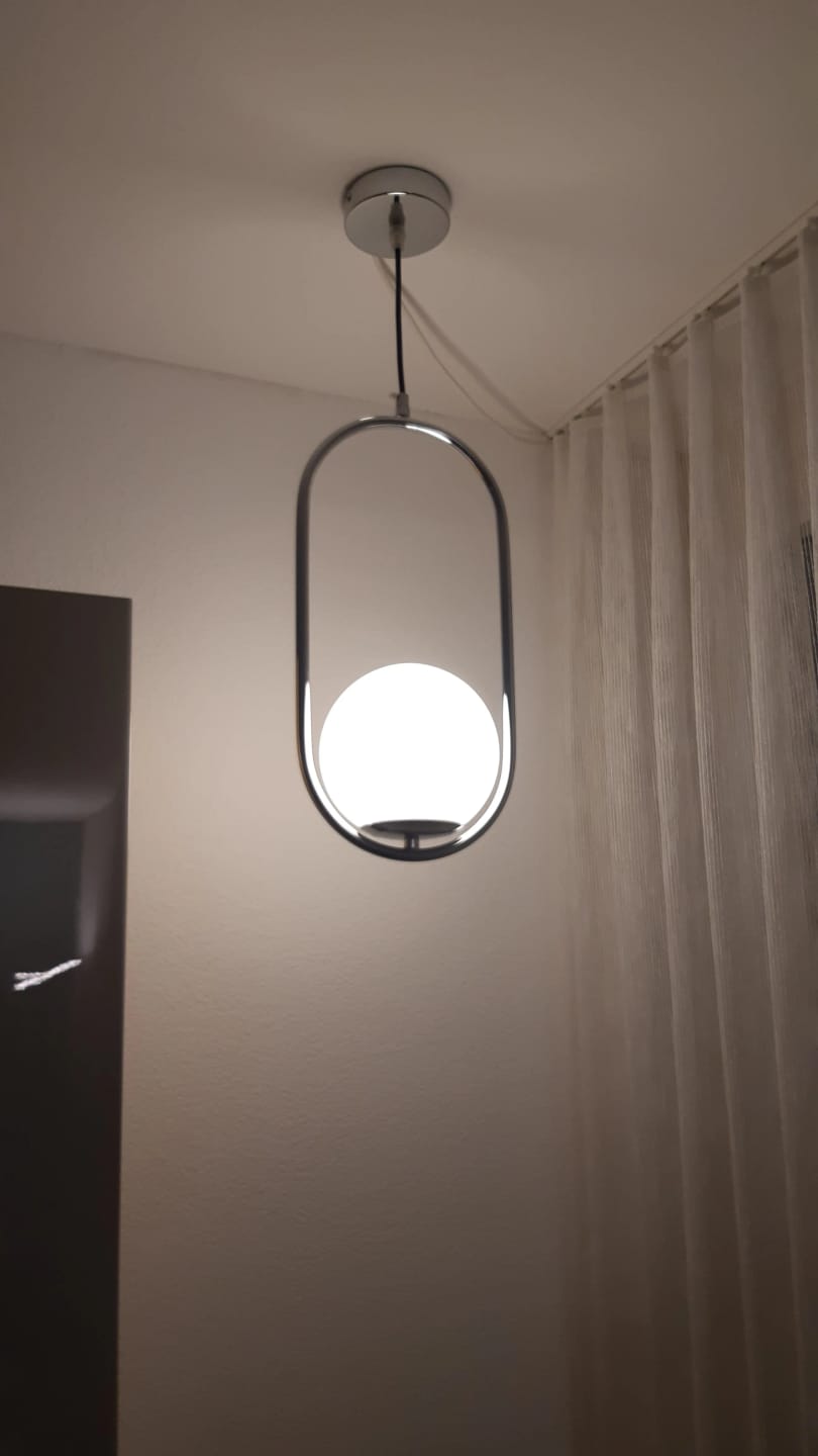 Customer photo review of Mila Pendant Light, White Glass Globe, Brass, Black or Silver, E27