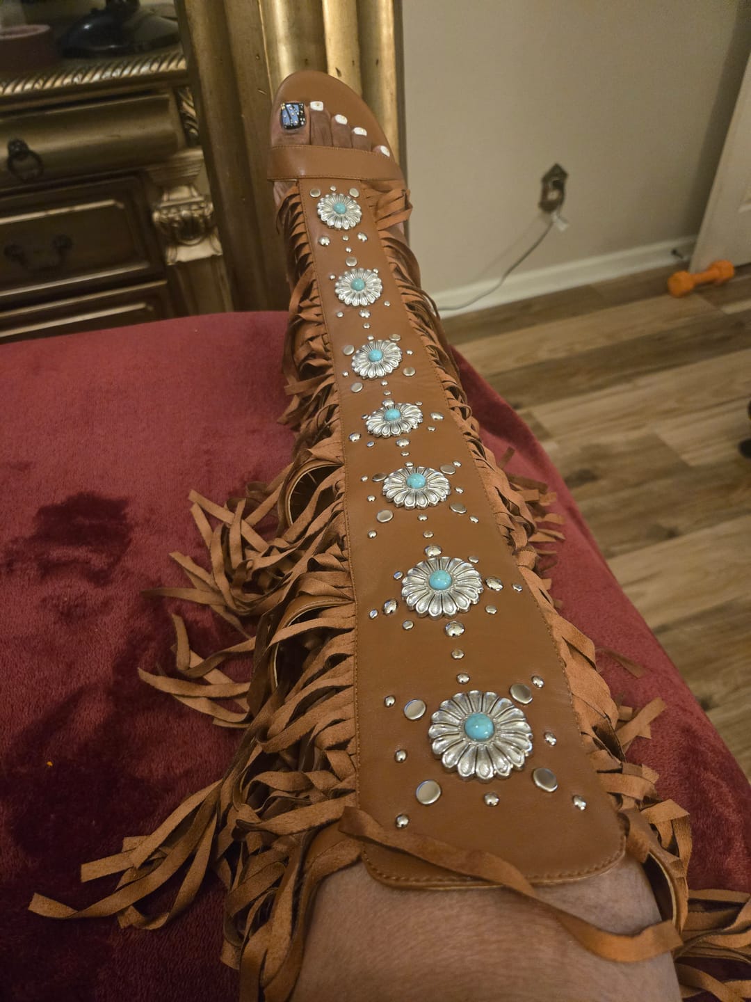 Customer photo review of DUSTINE-BROWN FRINGE GLADIATOR FLAT SANDAL