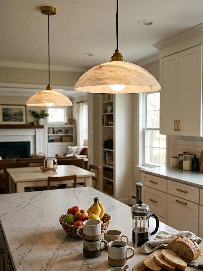 Customer photo review of Pendant Light, Genuine Alabaster Dome, Brass Fitting, E26/E27