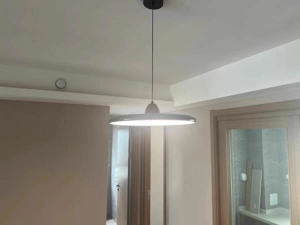 Customer photo review of Lola Pendant Light, Round Disc, White Shade, Integrated LED, Dimmable