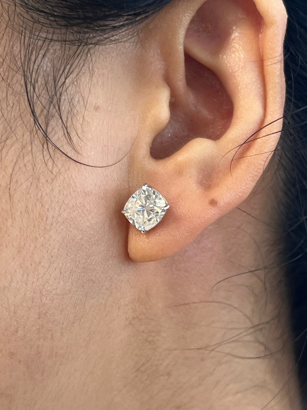 Customer photo review of S925 2.0Ct*2 Classic Cushion Cut Women's Stud Earrings In Sterling Silver For Everyday Wear