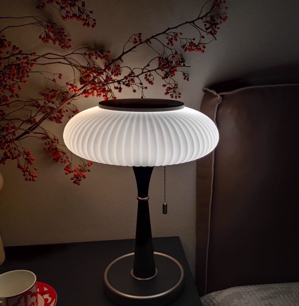 Customer photo review of Table Lamp, Matsutake Mushroom Glass Shade, Amber or White, G9 Plug-In