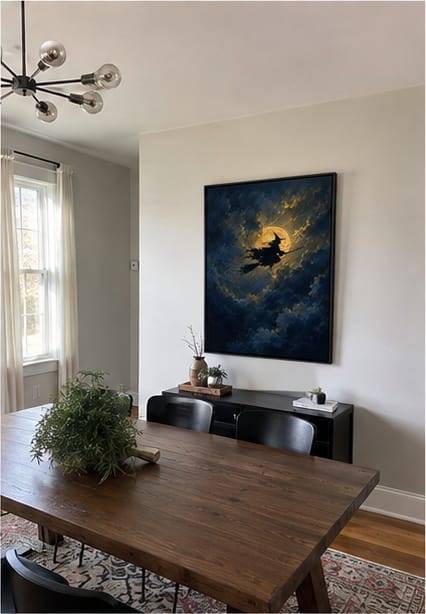 Customer photo review of Witch Flying Moon Canvas Wall Art
