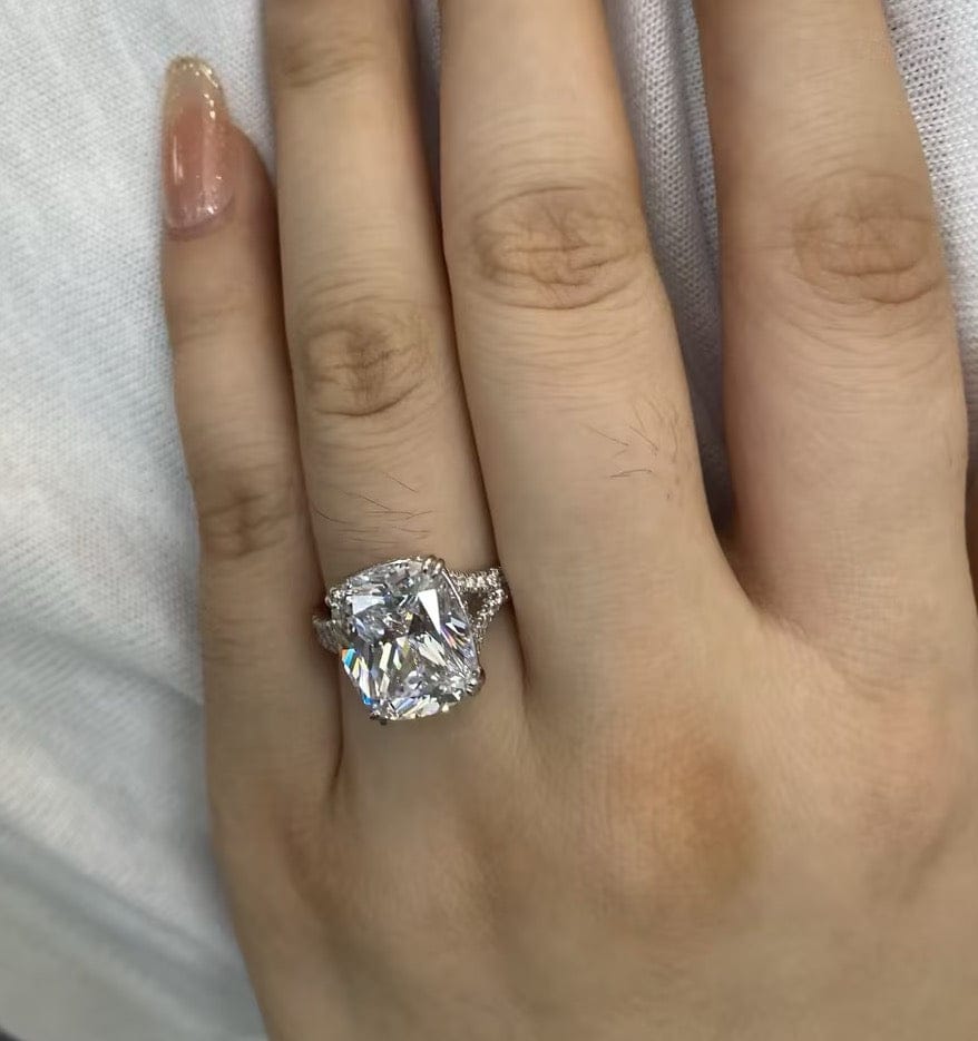 Customer photo review of S925 7.0Ct/4.0Ct Split Shank Cushion Cut Engagement Ring 18K White Gold Plated Travel Rings with Pavé Accents