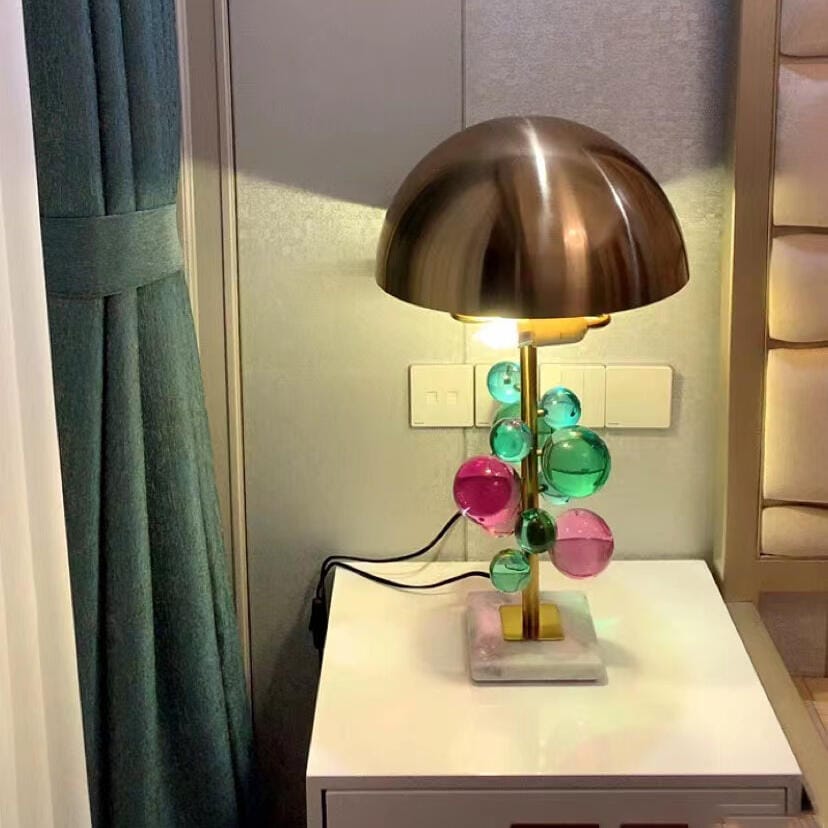 Customer photo review of Globo Table Lamp, Glass Spheres, White Marble Base, Gold Stem, E27