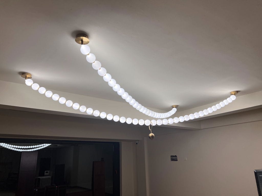 Customer photo review of Necklace Pendant Light, Hand-Blown Glass Globes, Integrated LED, Dimmable