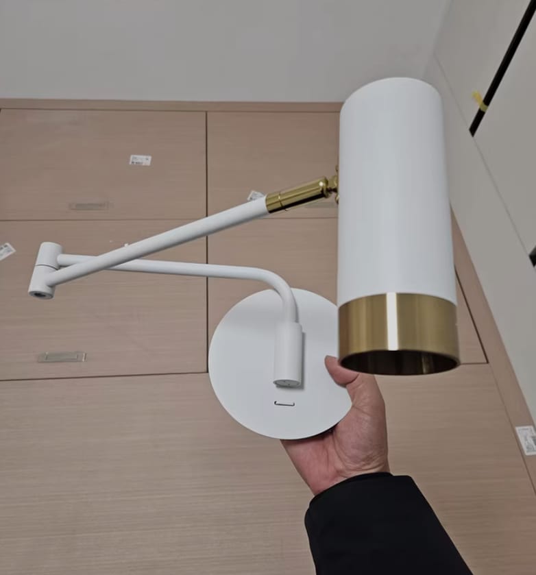 Customer photo review of Swing Arm Wall Lamp, Elongated Metal Shade, E26/E27, Adjustable
