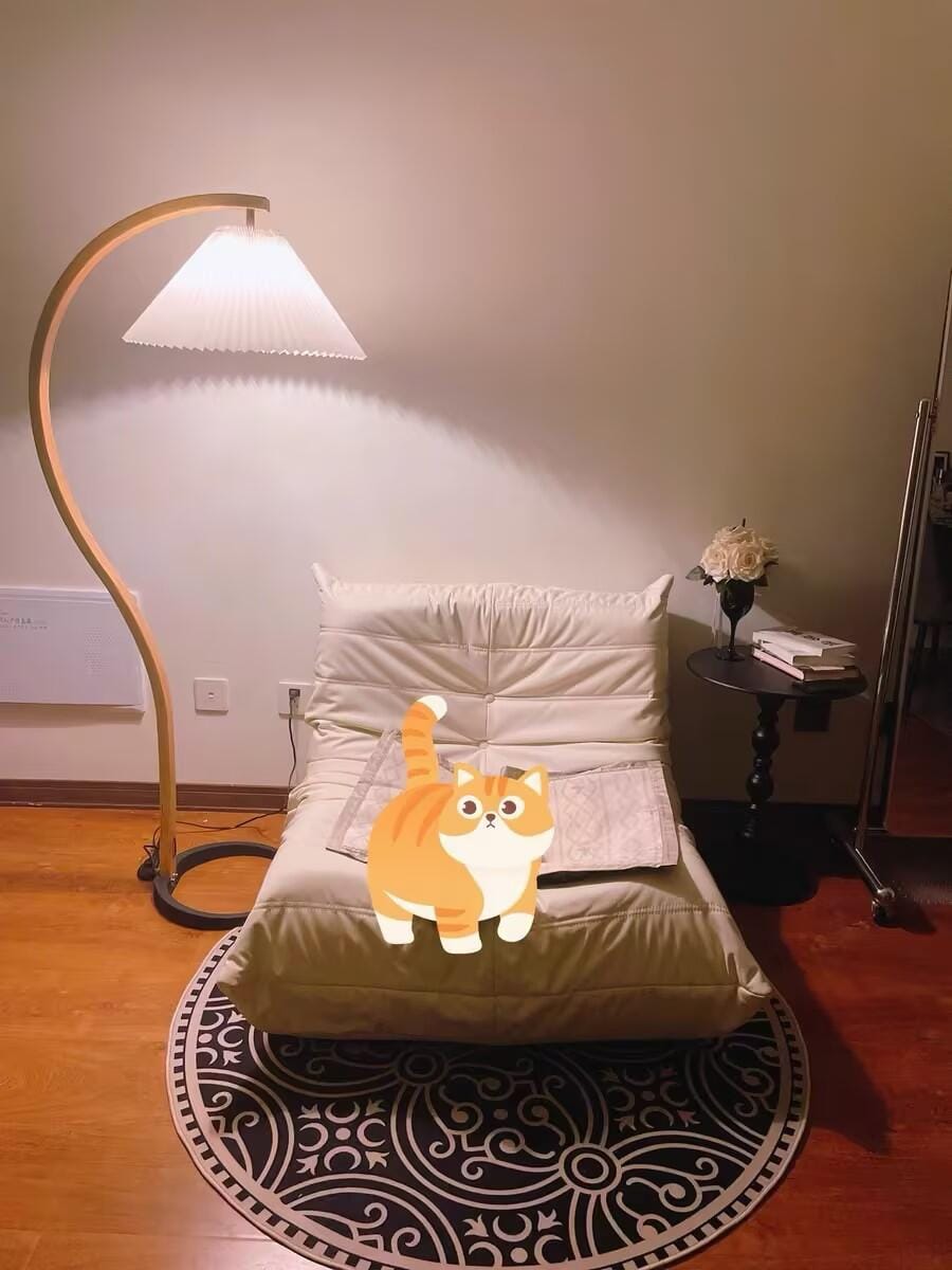 Customer photo review of Floor Lamp, Caprani Beechwood & Linen Shade, E26/E27, Plug-In