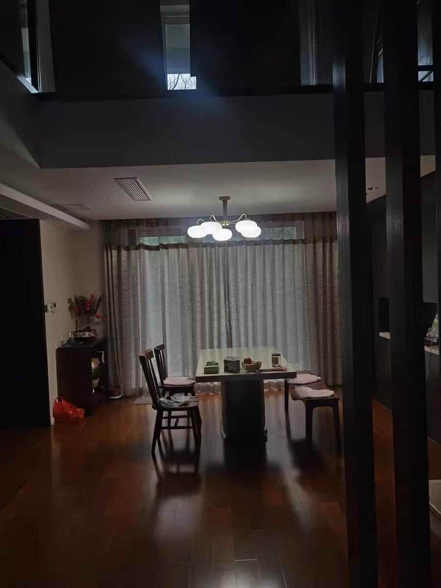 Customer photo review of Chandelier, Persimmon Brass & Wood, White Glass Shades, E26/E27