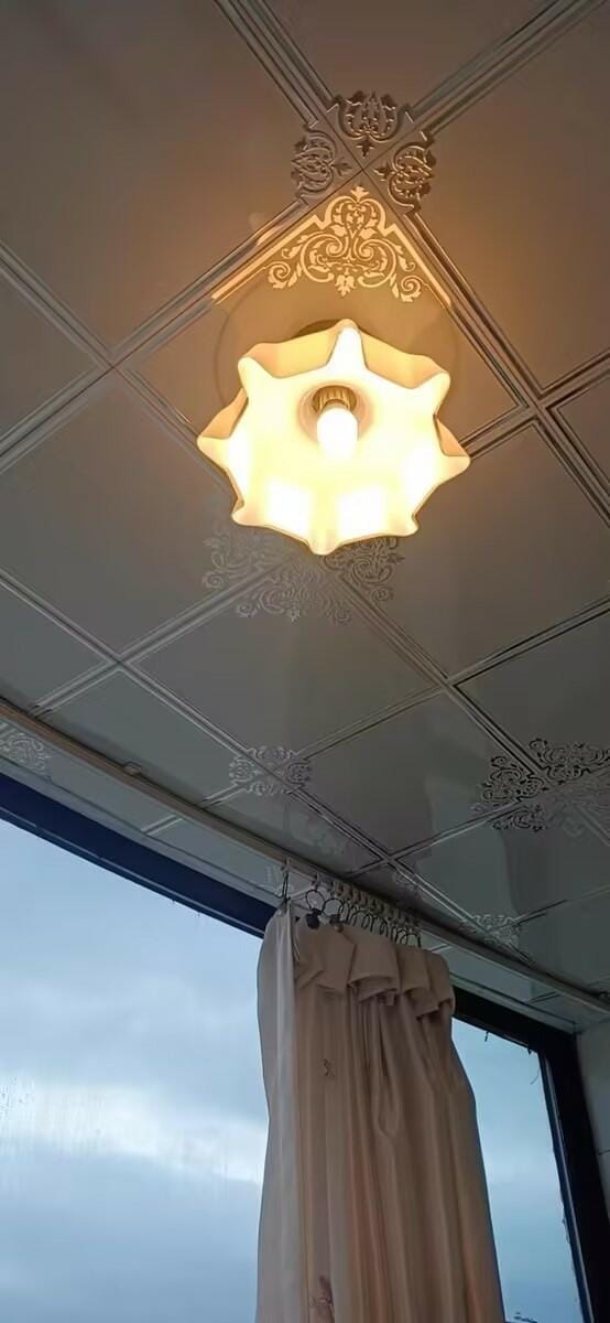 Customer photo review of French Flower Pendant Light, Pleated Glass Shade, Brass, E27