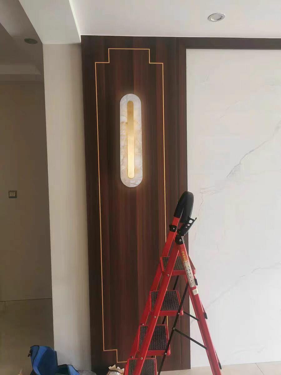 Customer photo review of Wall Sconce, Genuine Alabaster & Brass, Integrated LED, Dimmable