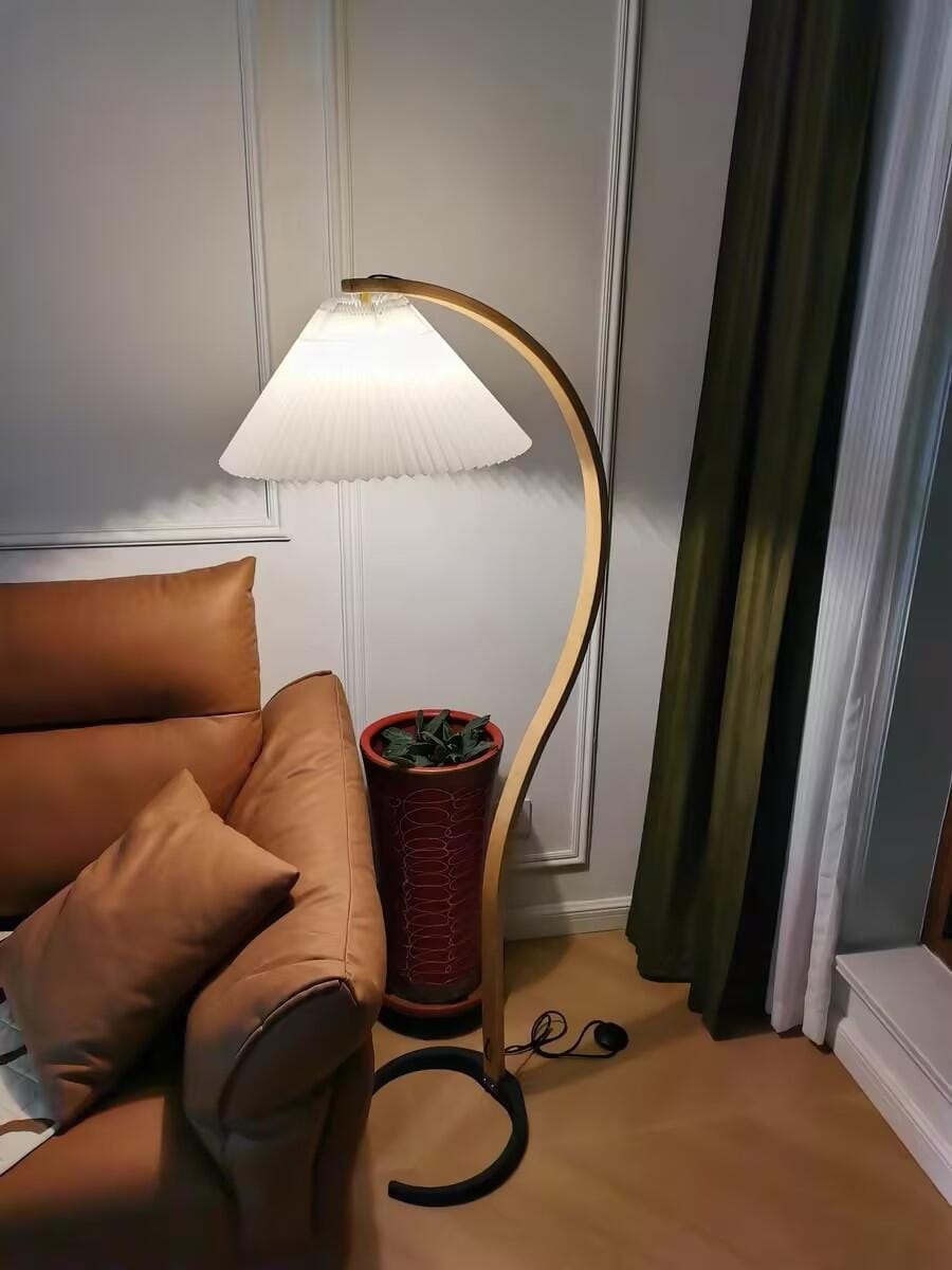 Customer photo review of Floor Lamp, Caprani Beechwood & Linen Shade, E26/E27, Plug-In
