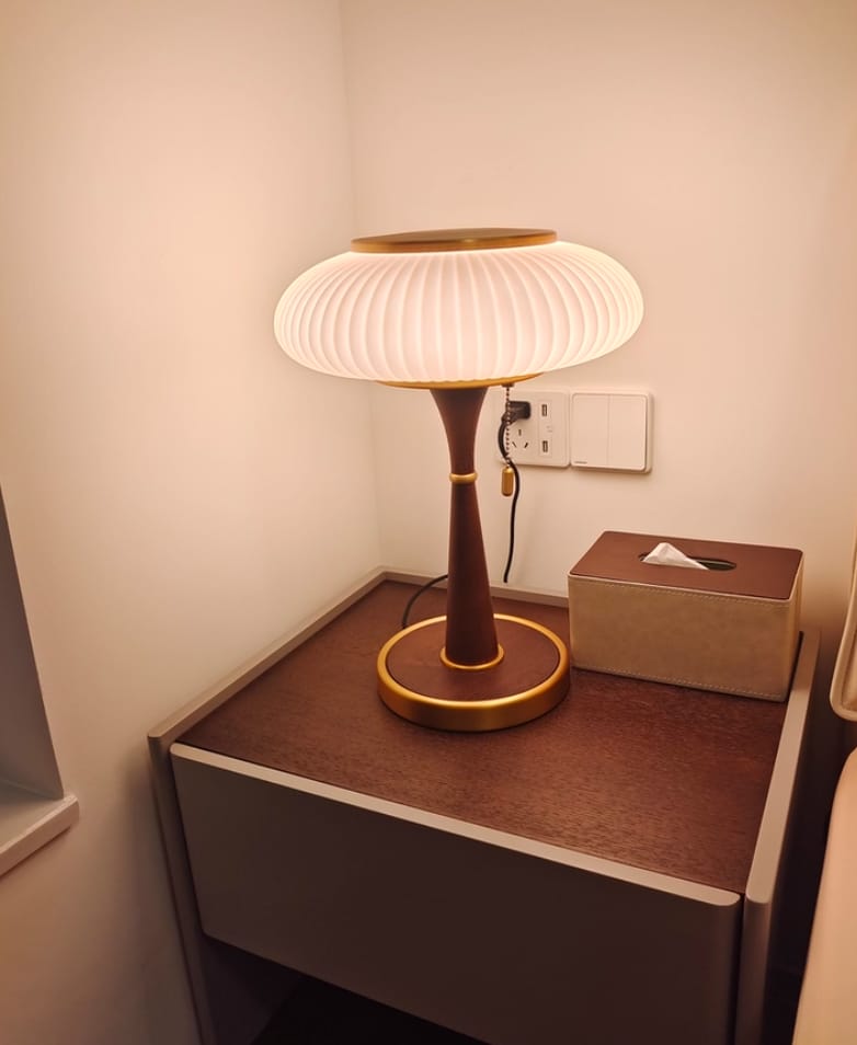 Customer photo review of Table Lamp, Matsutake Mushroom Glass Shade, Amber or White, G9 Plug-In