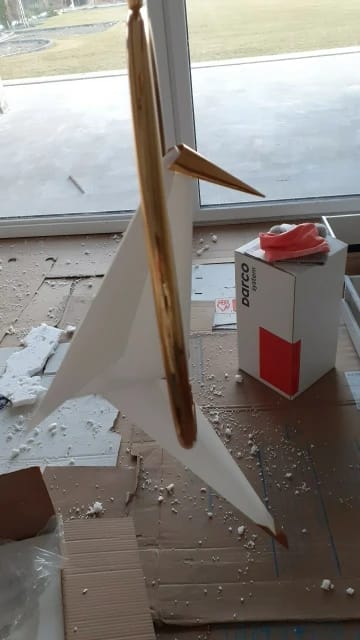 Customer photo review of Paper Crane LED Chandelier, Acrylic Birds, Gold Frame, 3000K