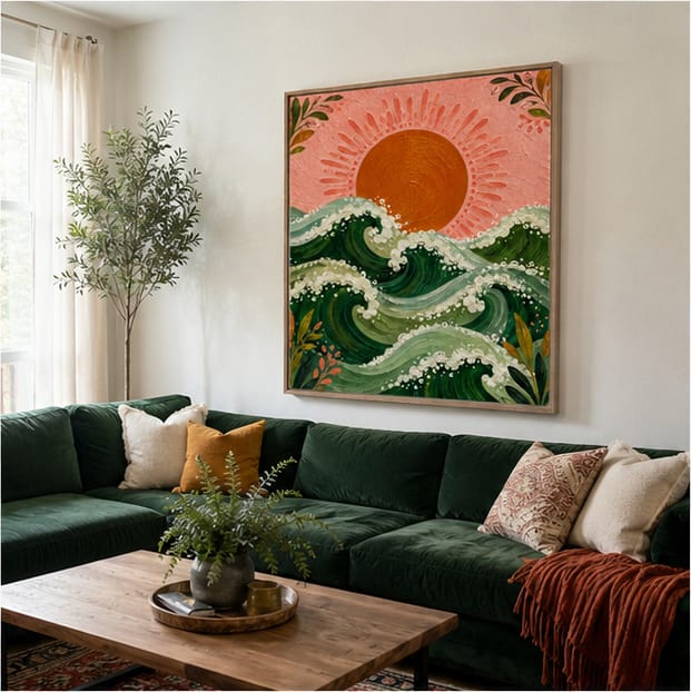 Customer photo review of Ocean Waves Sunset Canvas Wall Art