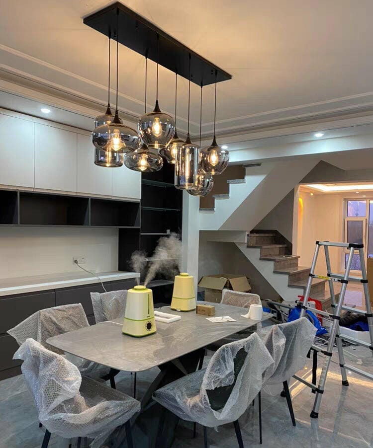 Customer photo review of Bottle Pendant Light, Hand-Blown Smoke Gray Glass, Black, E27
