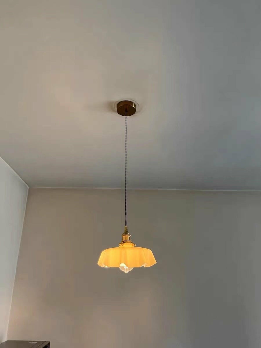 Customer photo review of French Flower Pendant Light, Pleated Glass Shade, Brass, E27