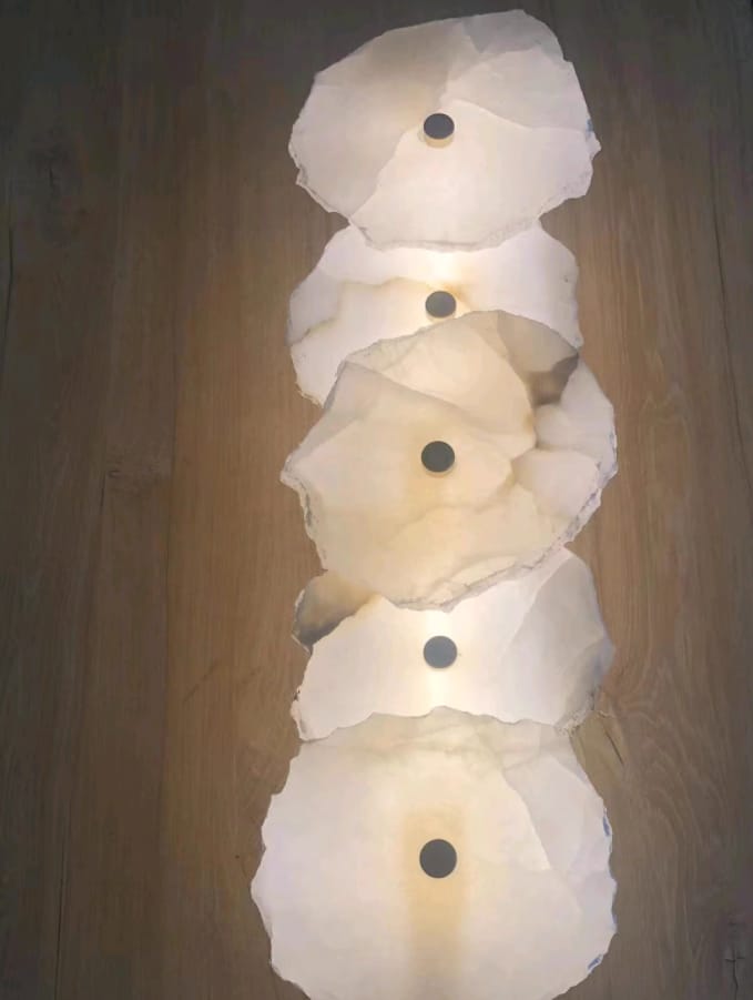 Customer photo review of Petra Wall Sconce, Genuine Alabaster Shade, Gold Finish, Integrated LED